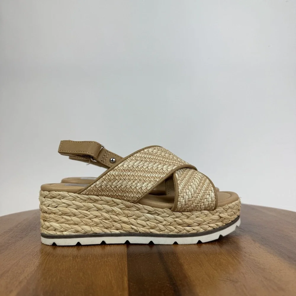 Big Kids Dolce Vita Varden Beige Raffia Platform Espadrille Sandals Size 2 Y GUC